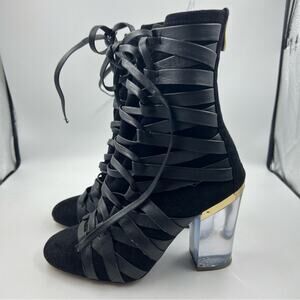 Nasty Gal Lust for Life Fanatik Boots Sz 7.5 Faux Suede Lucite Block Heel